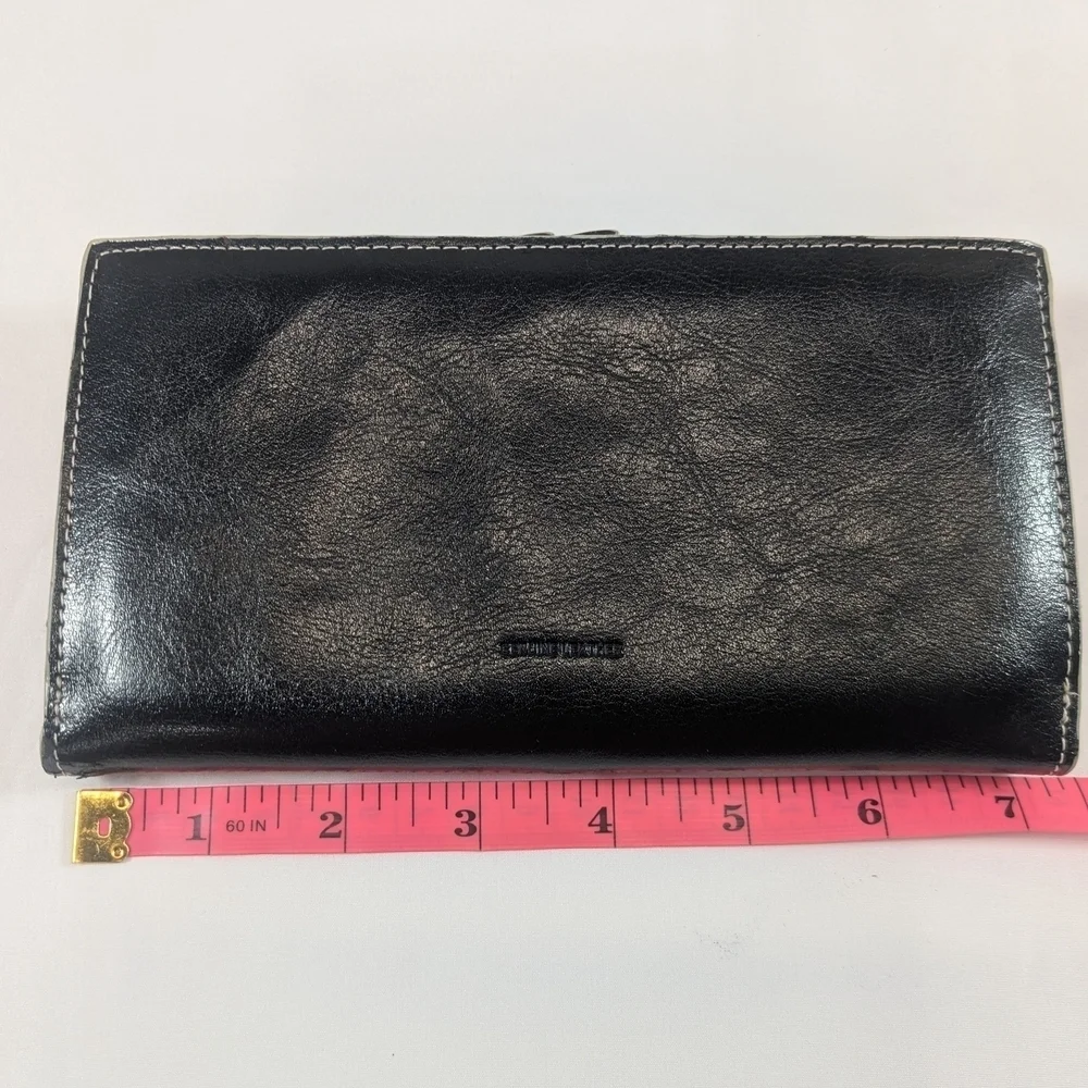 Elegant Black Genuine Leather Wallet Kiss Lock & Magnetic Snap Secured Pockets